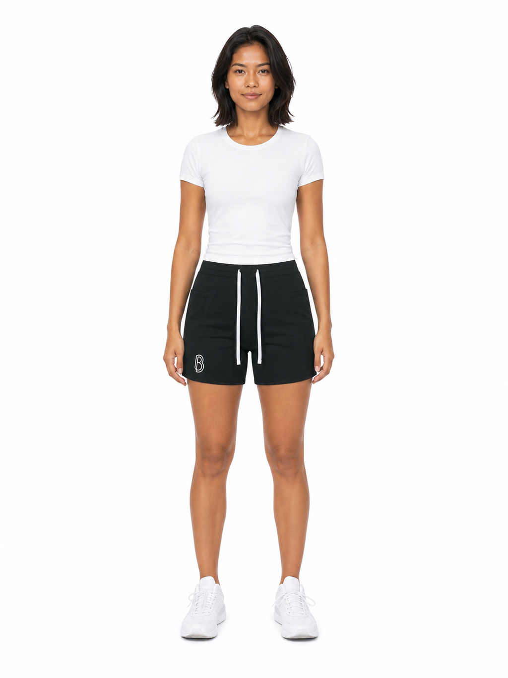 Women's High Rise Color Block Yoga Shorts front model view