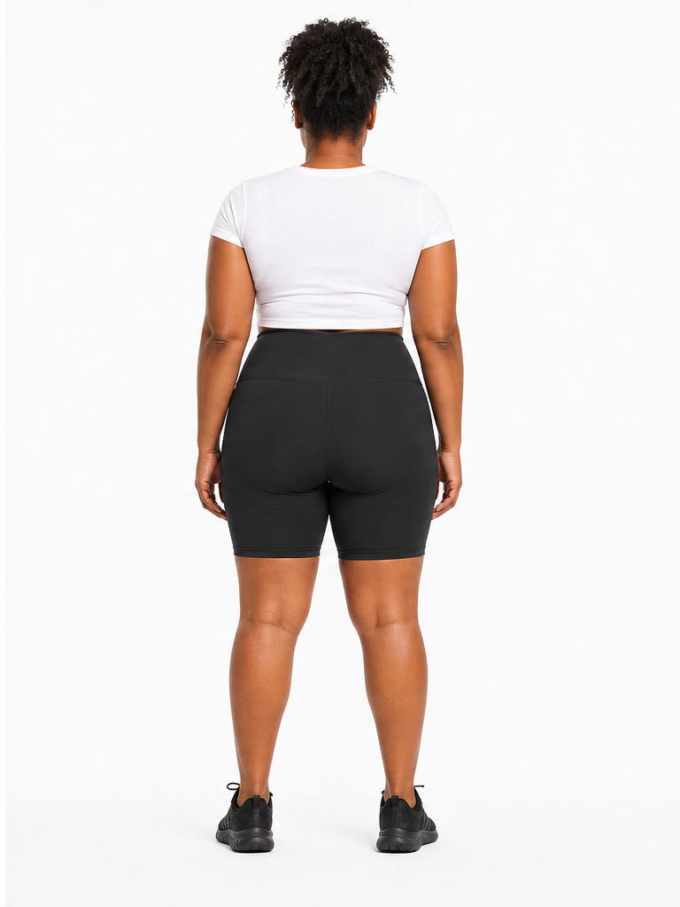 Women’s High-Waisted Biker Shorts back model view