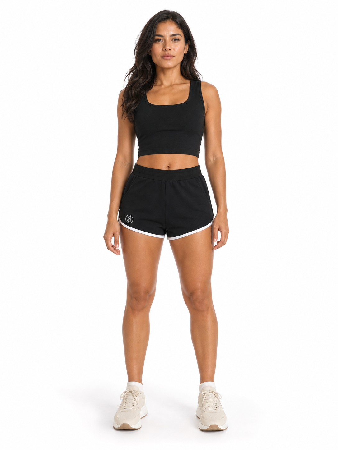 Women's Retro Contrast Binding Shorts front model view