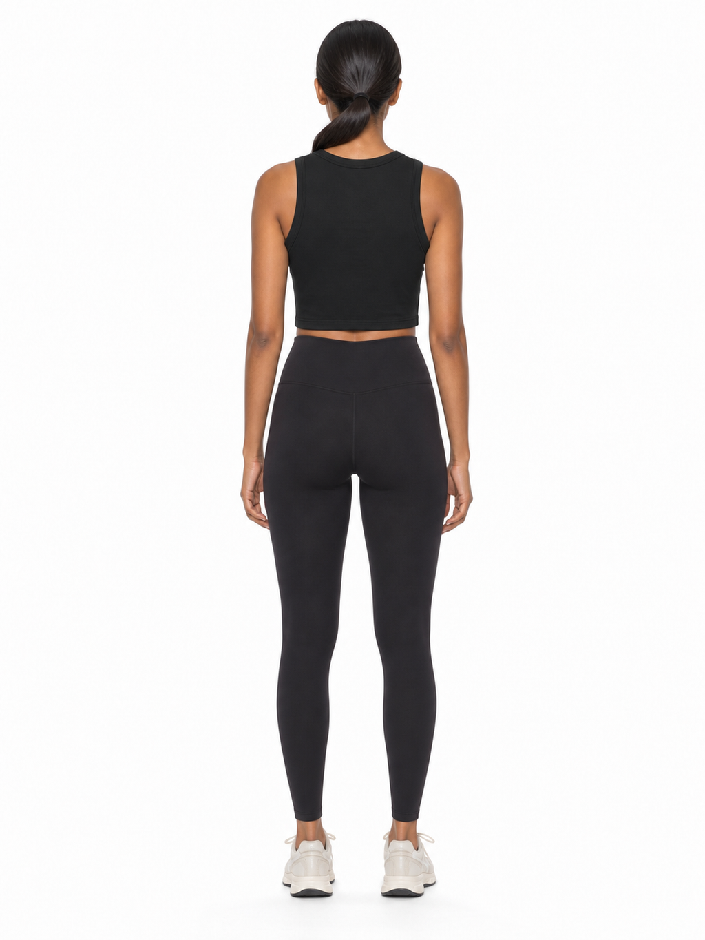 Women's Tight Crewneck Crop Tank Top back model view