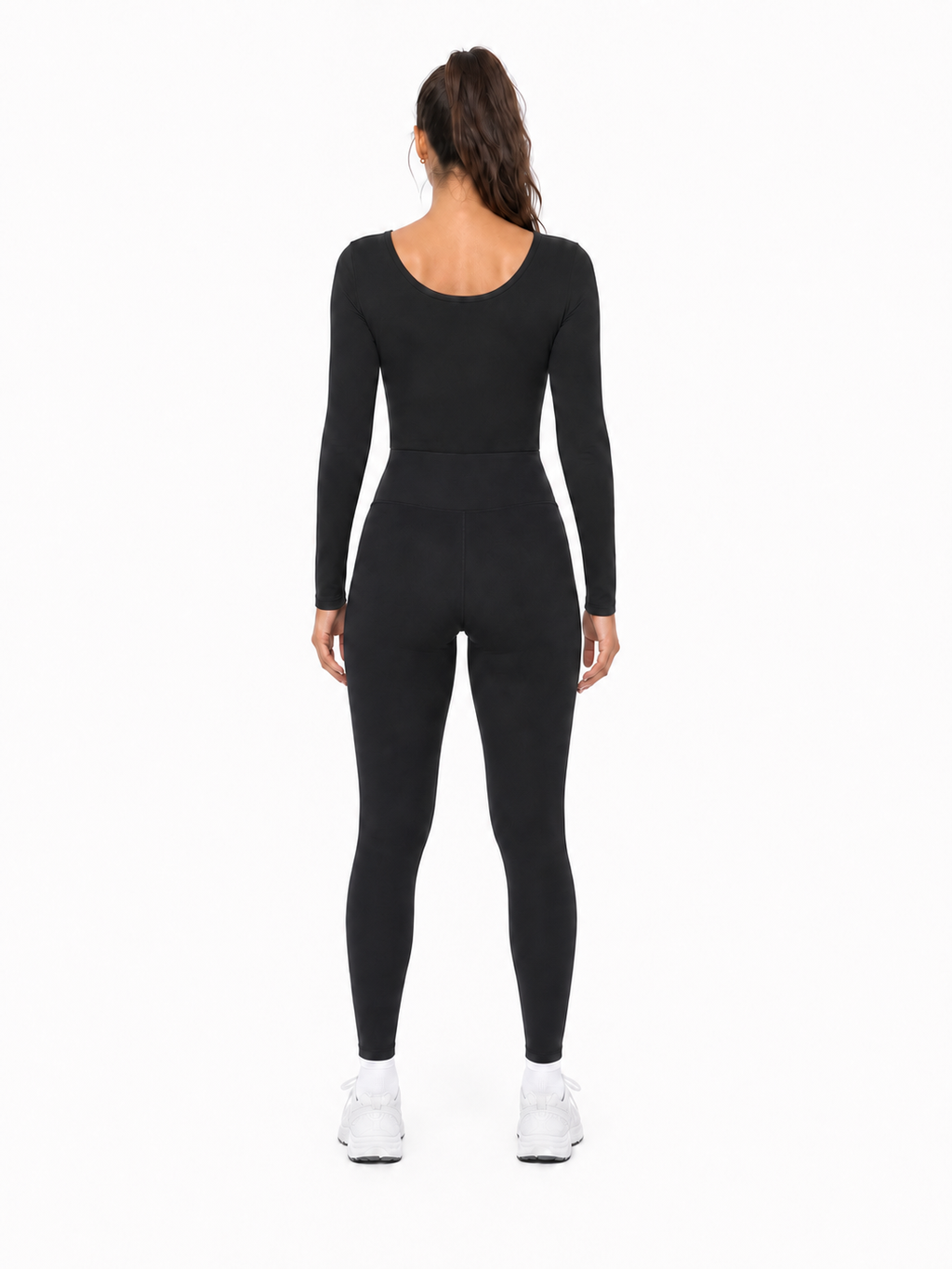 Women's Tight Long Sleeve Yoga Bodysuit back model view