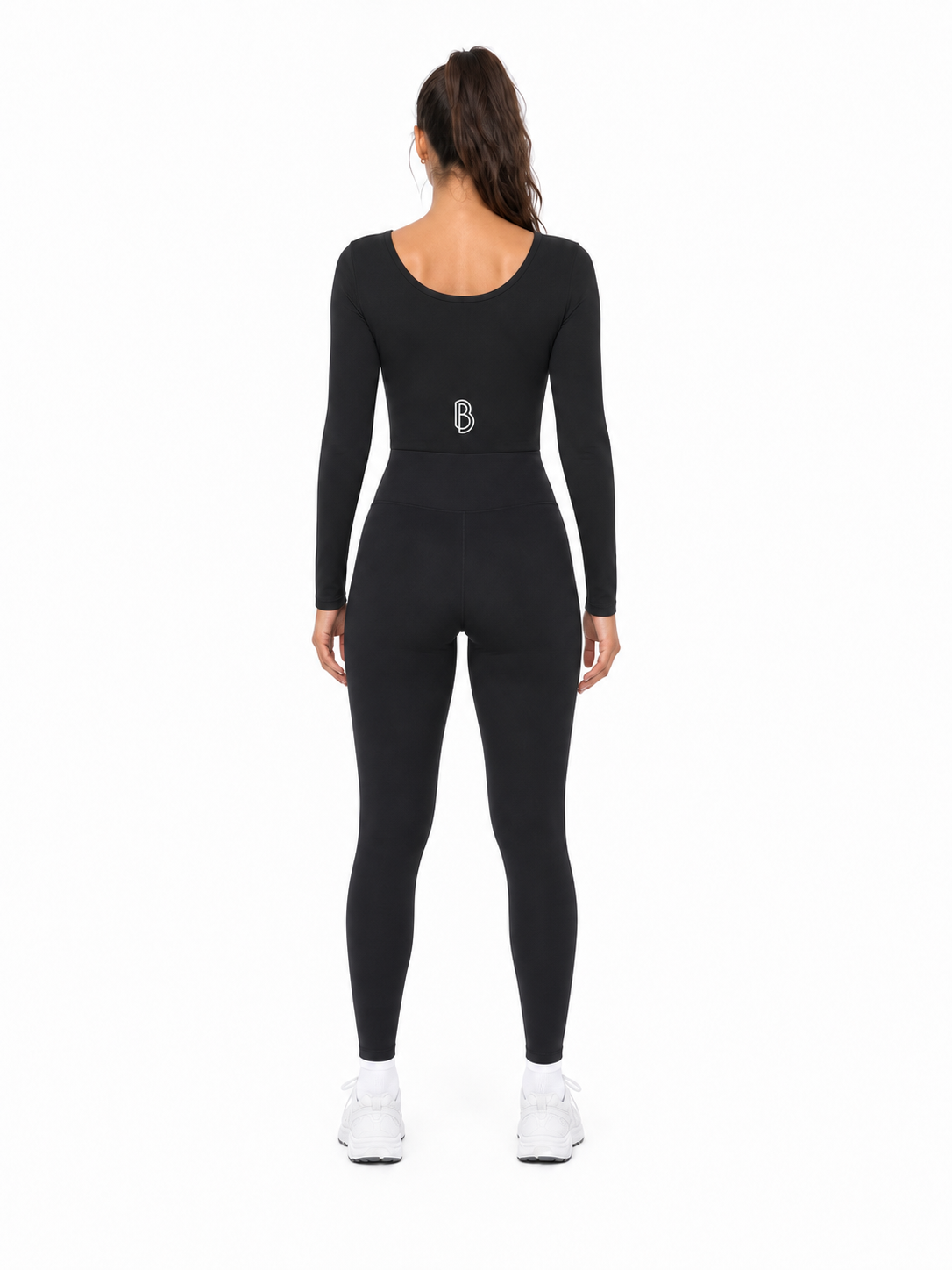 Women's Tight Long Sleeve Yoga Bodysuit back model view