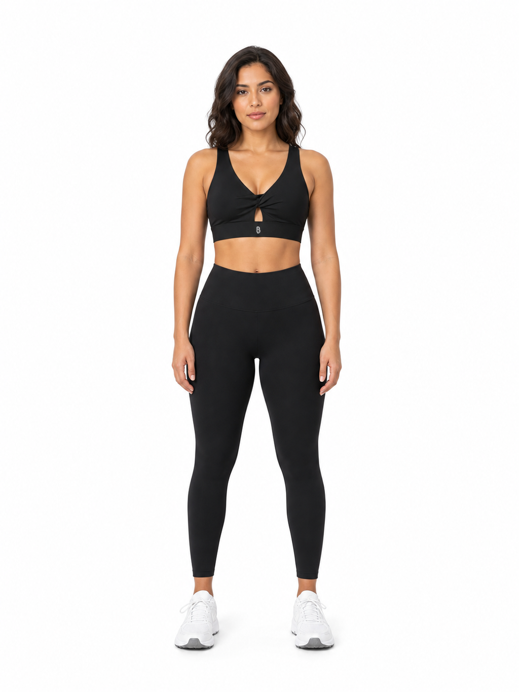Women's Twist Front V-Neck Sports Bra front model view