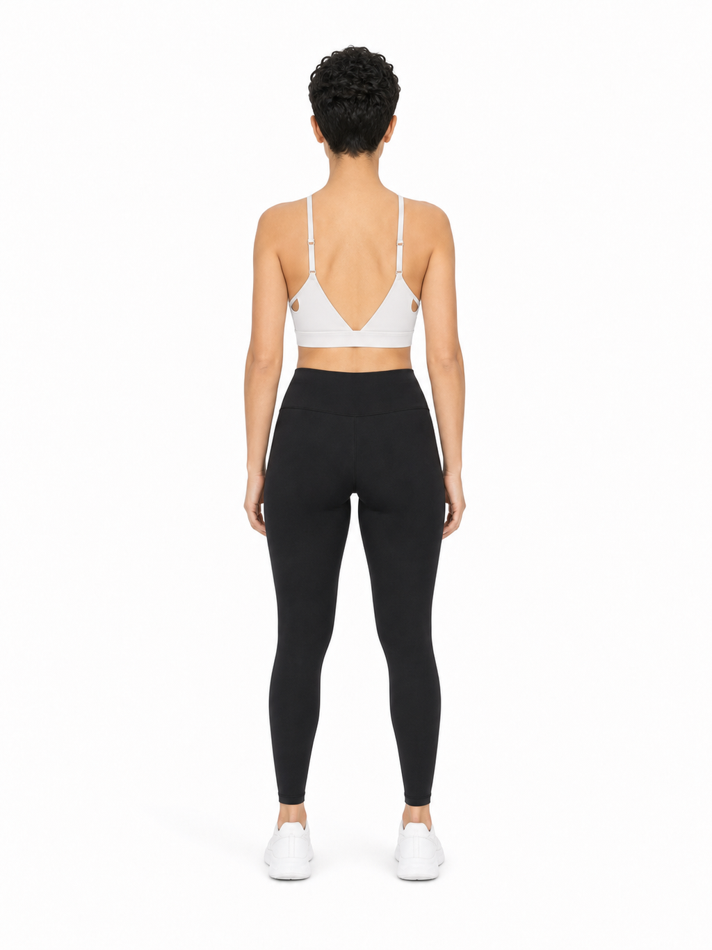 Women’s Cropped V-Neck Sports Bra back model view