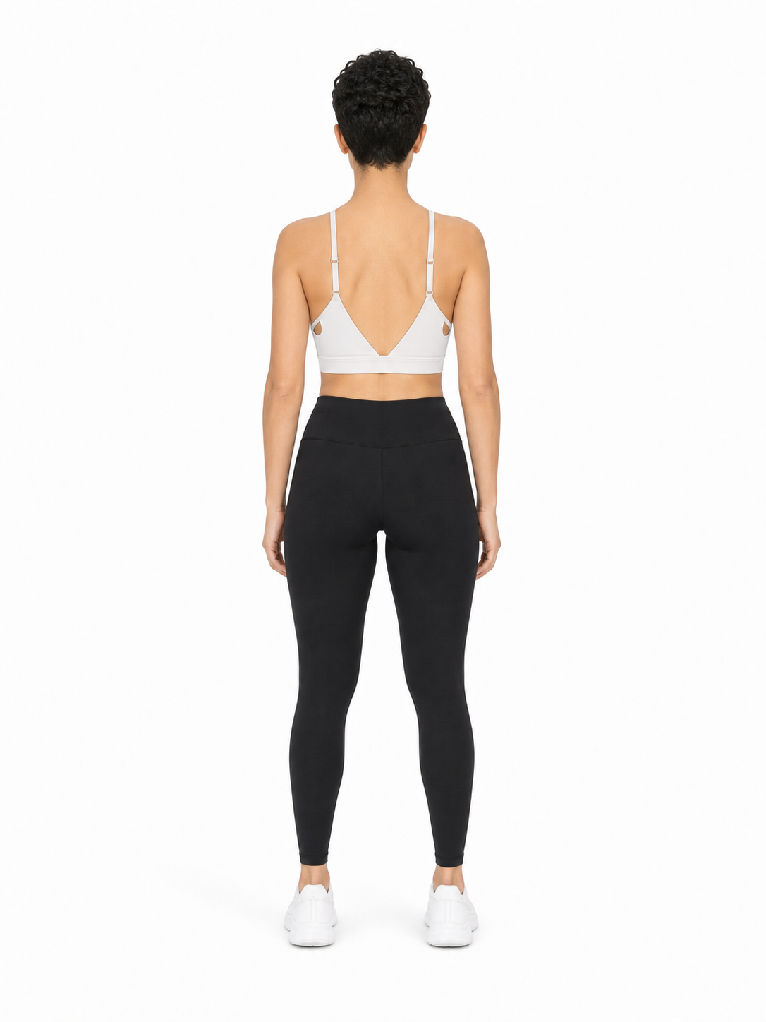 Women’s Cropped V-Neck Sports Bra back model view