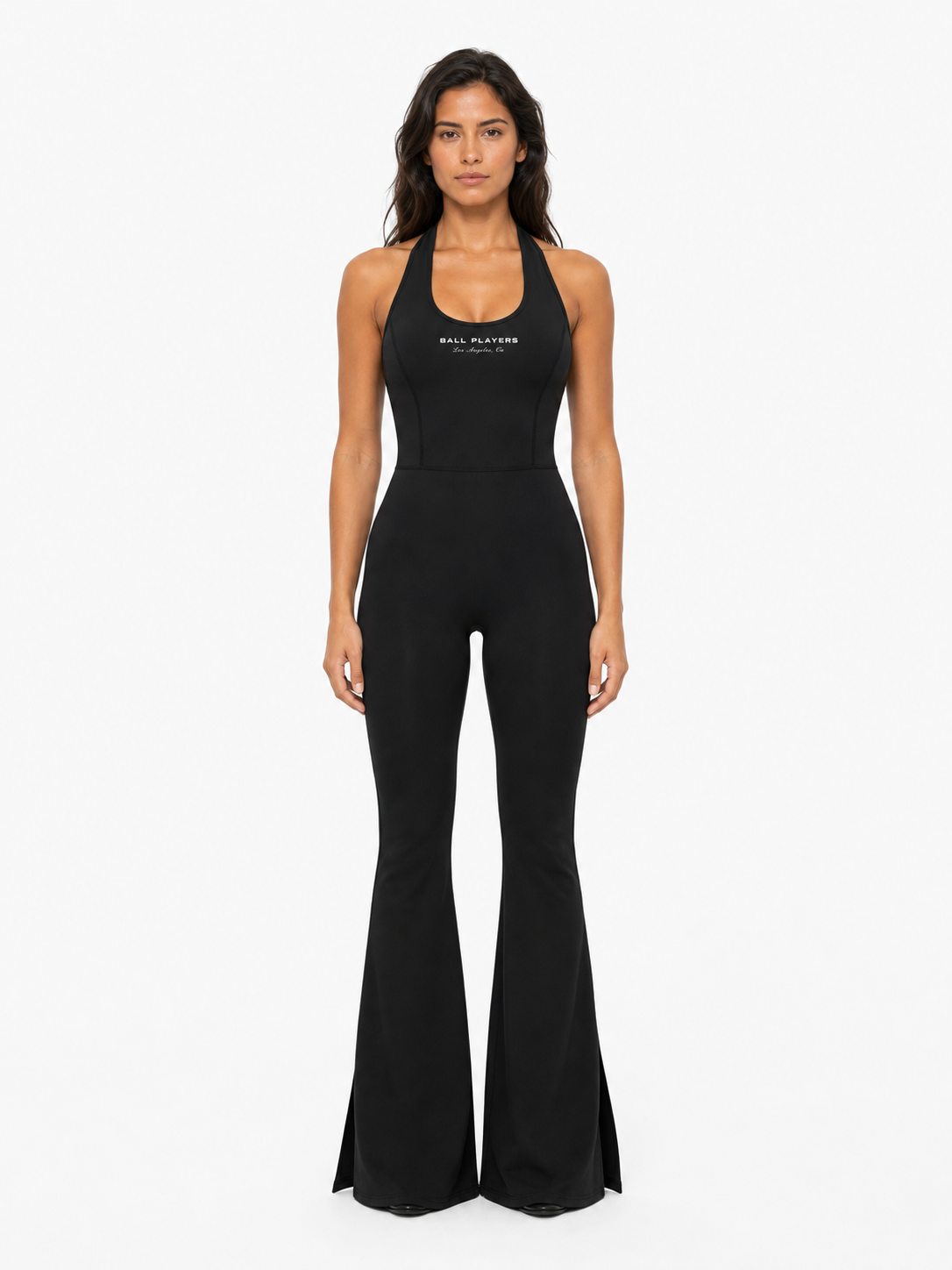 Women’s Halter Flared Jumpsuit front model view