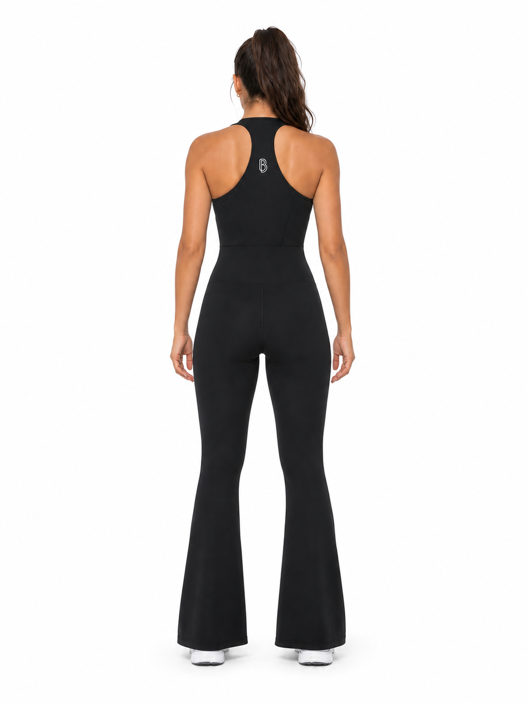 Women’s Halter Flared Jumpsuit back model view