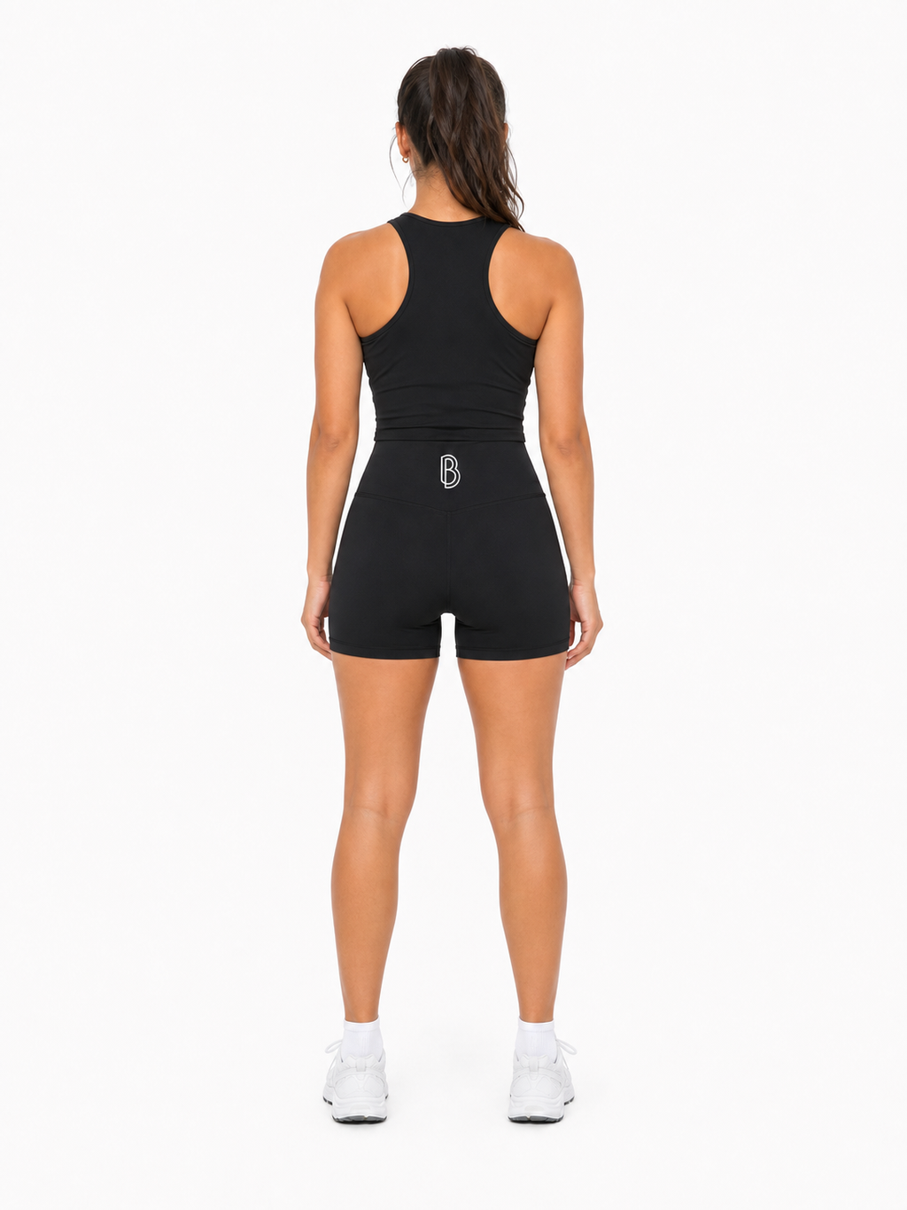 Women’s High Rise Yoga Shorts back model view