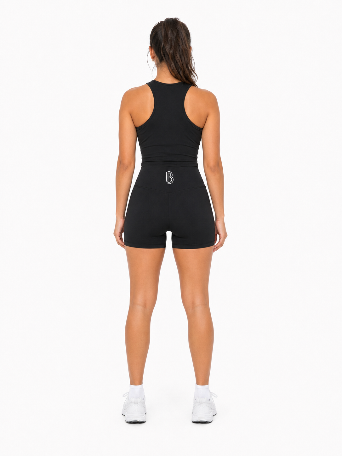 Women’s High Rise Yoga Shorts back model view