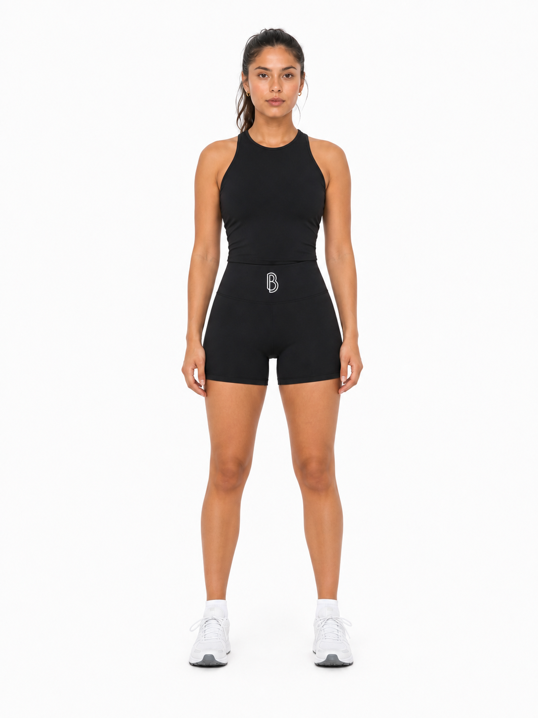 Women’s High Rise Yoga Shorts front model view