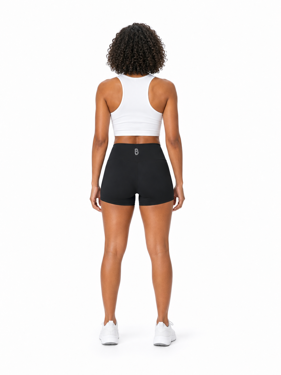 Women’s High-Waist Color Block Yoga Shorts back model view