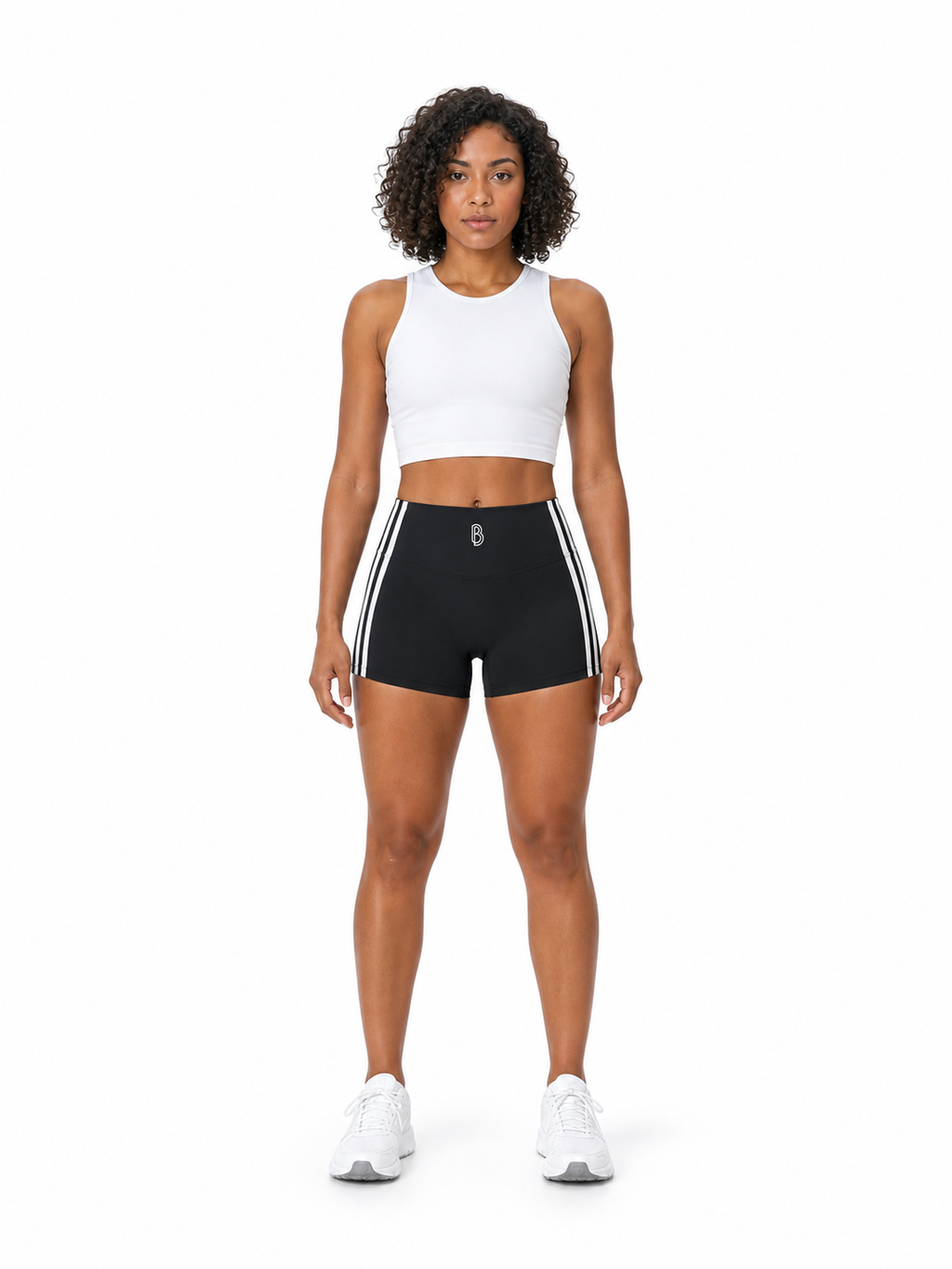 Women’s High-Waist Color Block Yoga Shorts front model view