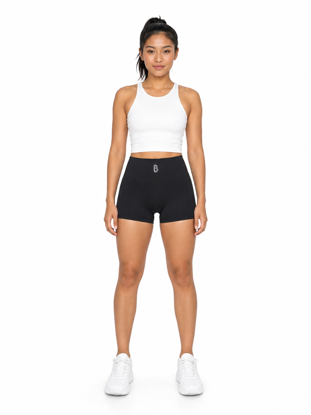Women’s High-Waist Yoga Shorts front model view