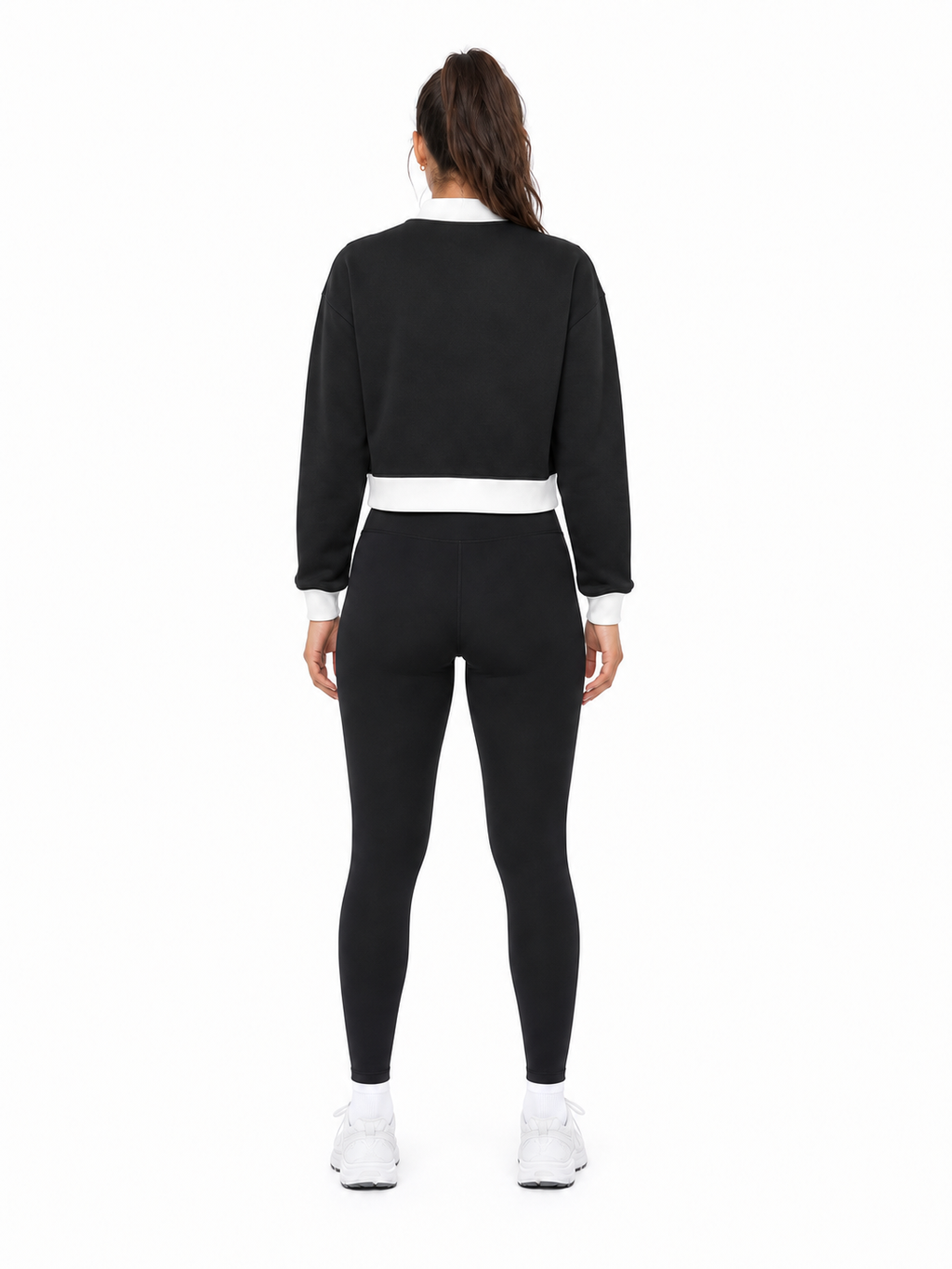 Women’s Mock Neck Crewneck Sweatshirt back model view