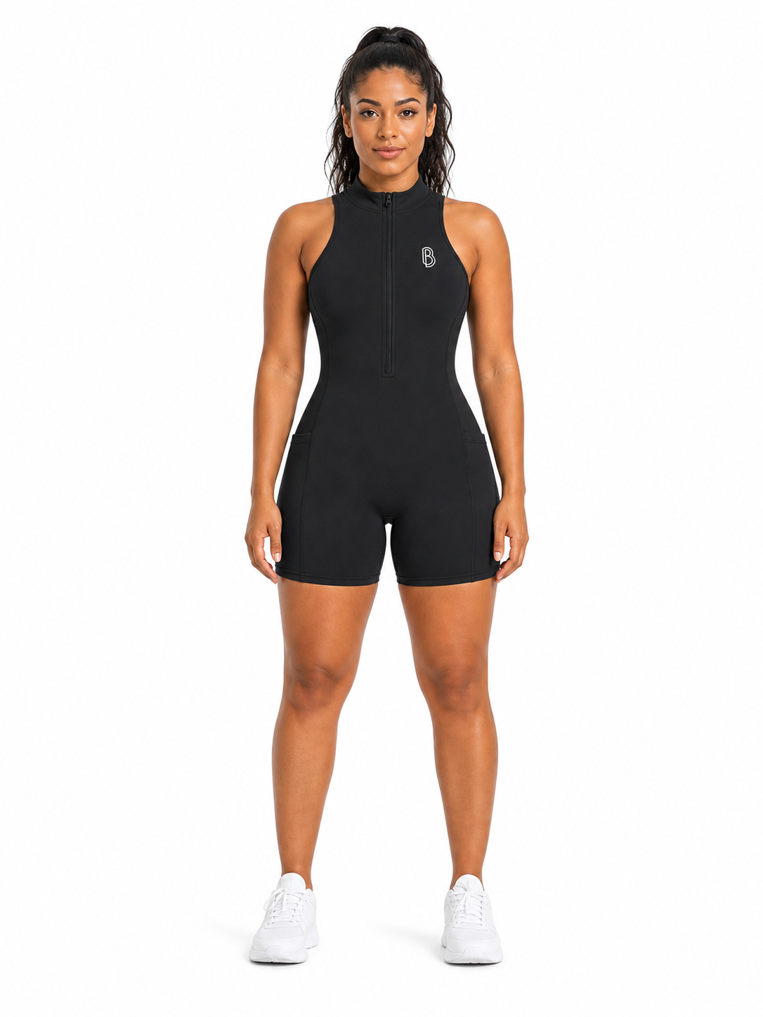 Women’s Quarter-Zip Yoga Romper front model view