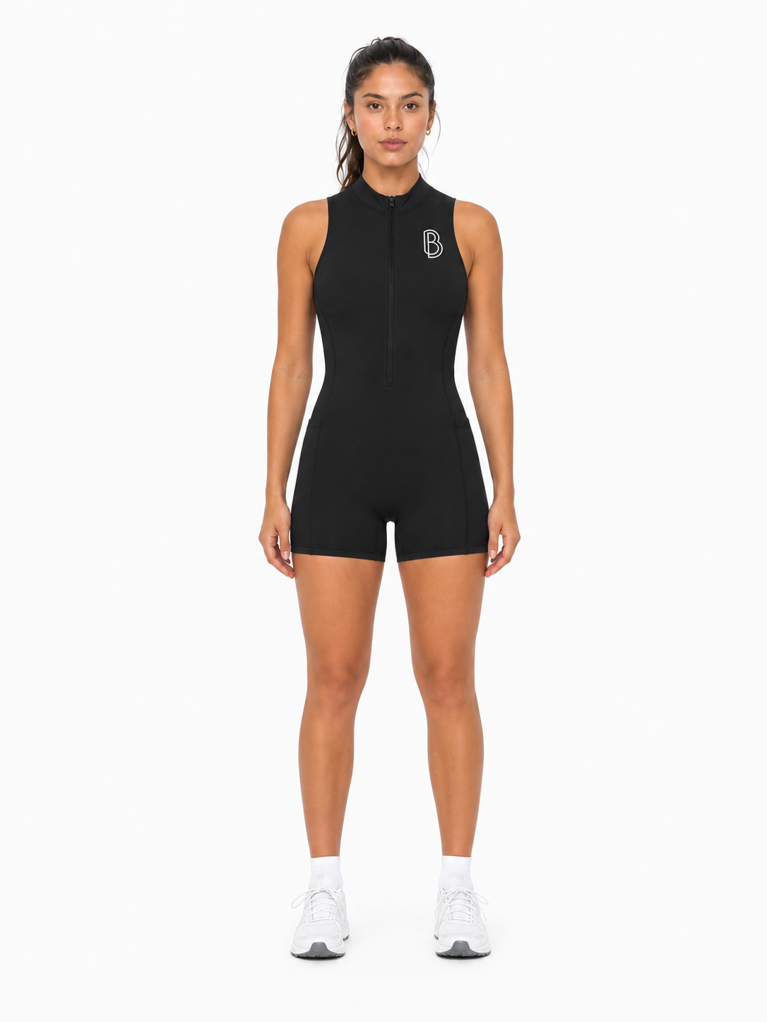Women’s Quarter-Zip Yoga Romper front model view