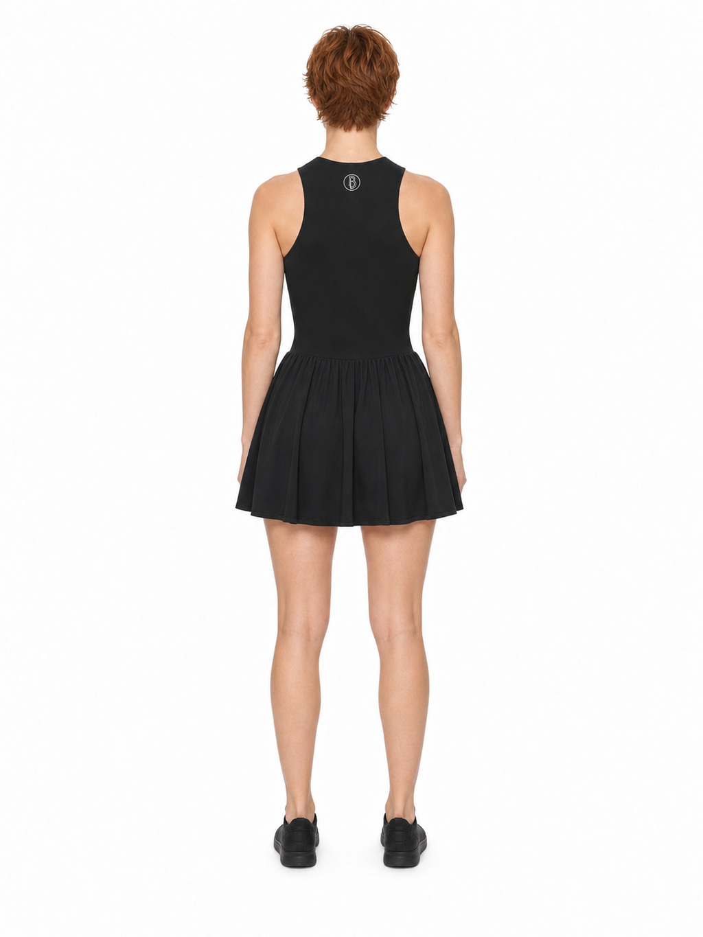Women’s Ruched Sleeveless Full-Zip Dress back model view