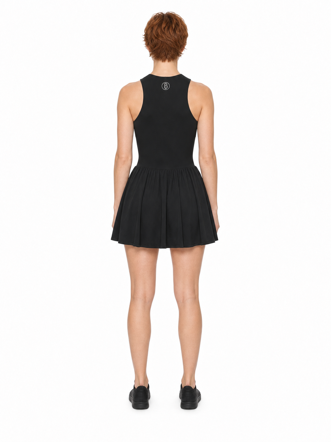 Women’s Ruched Sleeveless Full-Zip Dress back model view